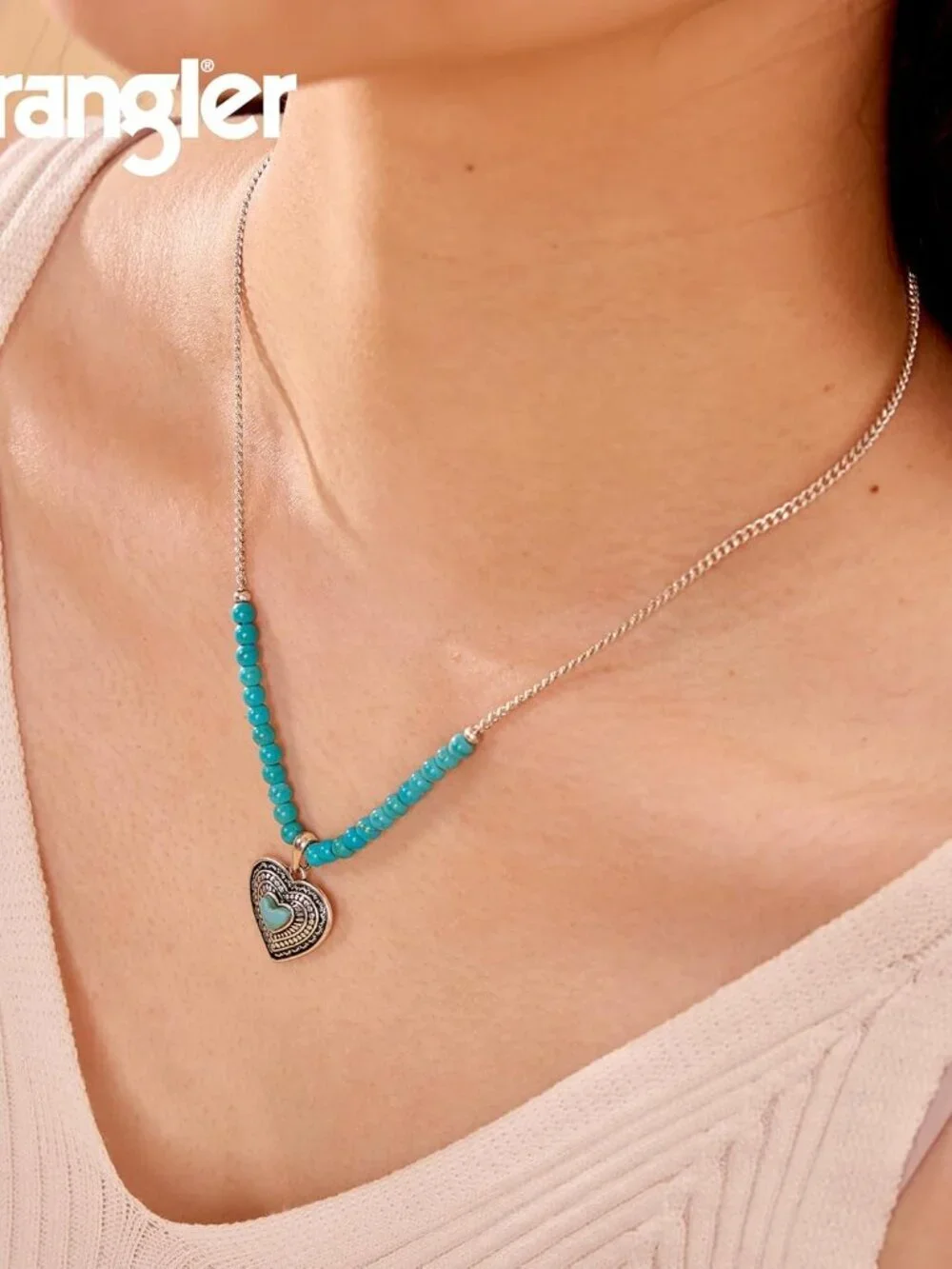Women's Turquoise Western Gold Plated Wrangler Heart Turquoise Pendant Necklace